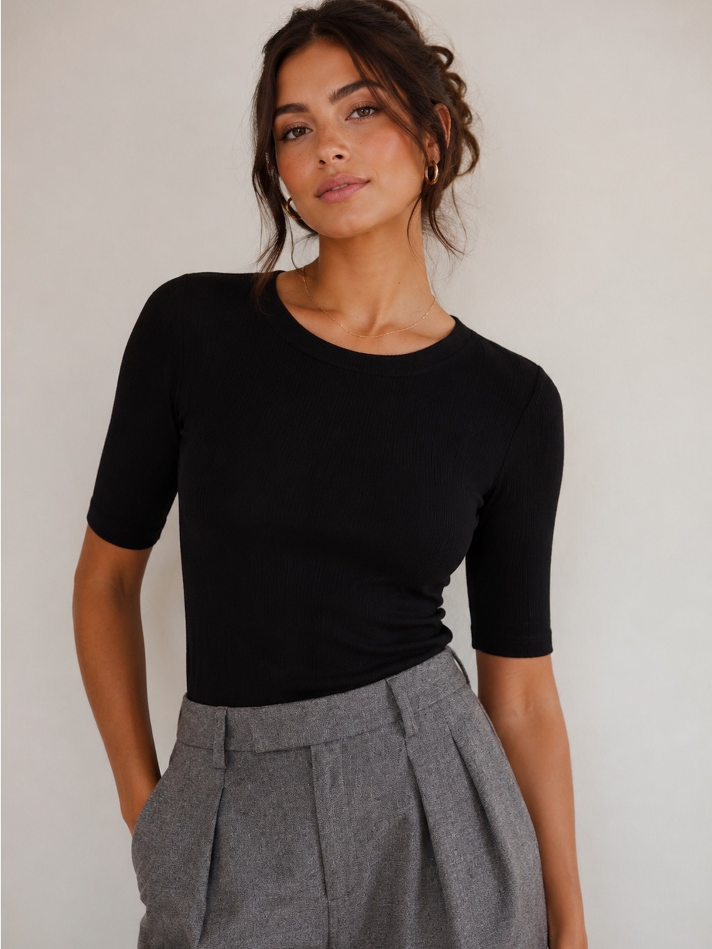 New Banana Republic Black Elbow Ribbed Short-Sleeve Tee